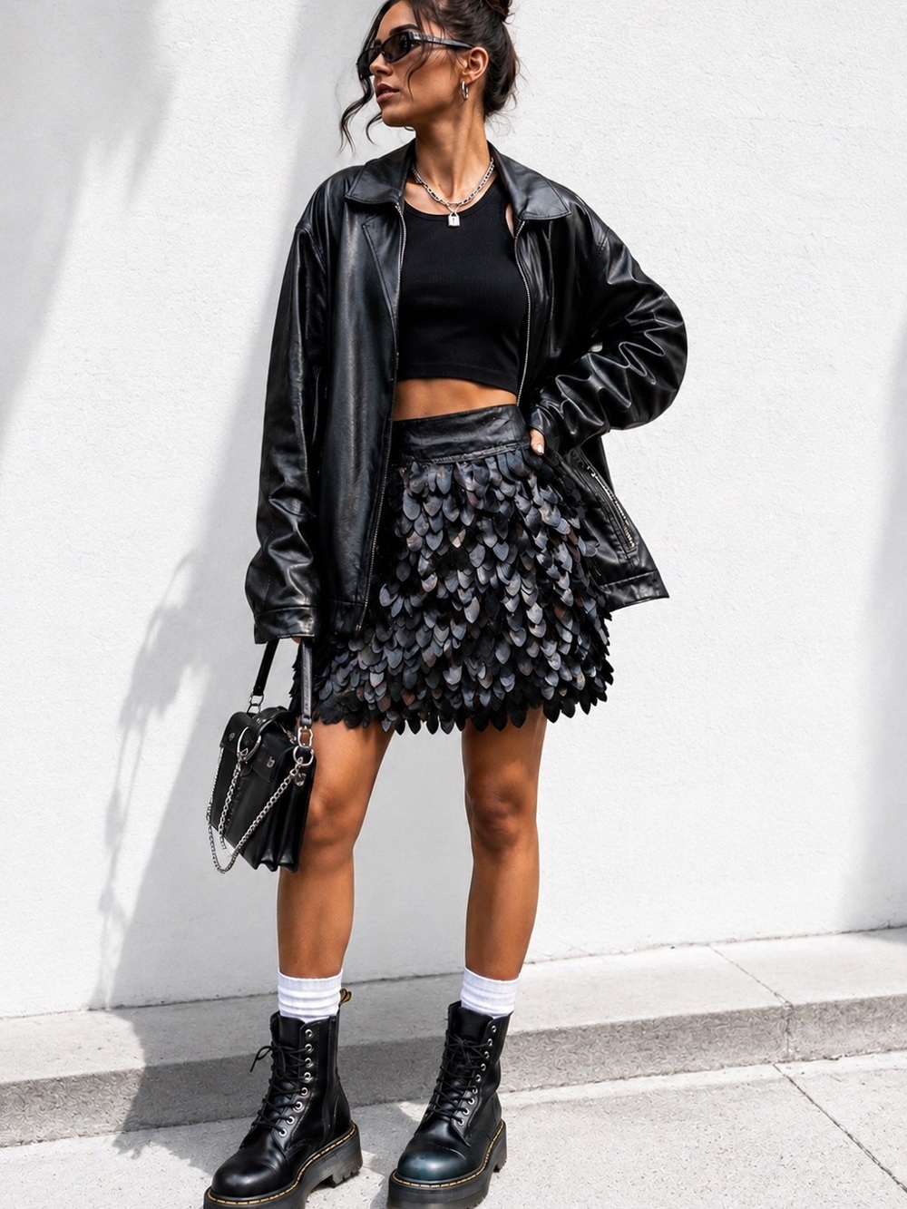 Kardasian Kollection Black Petal Detail Mini Skirt Size M